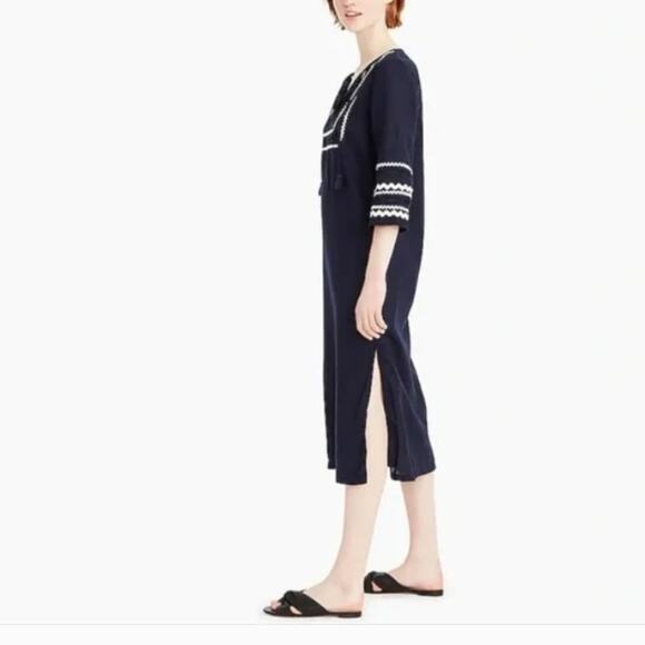 J. Crew navy blue maxi dress with rickrack trim Linen blend NWT Size Small - Picture 1 of 15